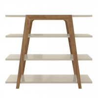 Manhattan Comfort 7LC1 Gowanus Geometric 47.24 Modern Ladder Bookcase with 4 Shelves in Off White